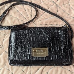 Kate Spade N.Y. Sally Rialto Place Crossbody Bag in Black Croc Embossed Leather